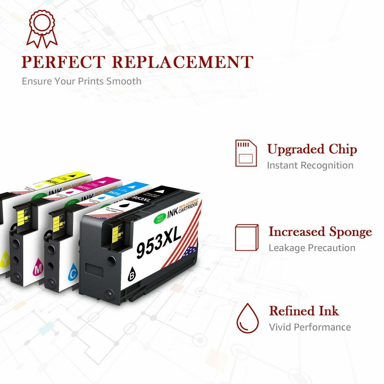 Smart Ink Compatible Ink Cartridge Replacement for HP 953XL 953 XL 4  Multipack (Black XL & C/M/Y) with Advanced Chip Technology to use with HP